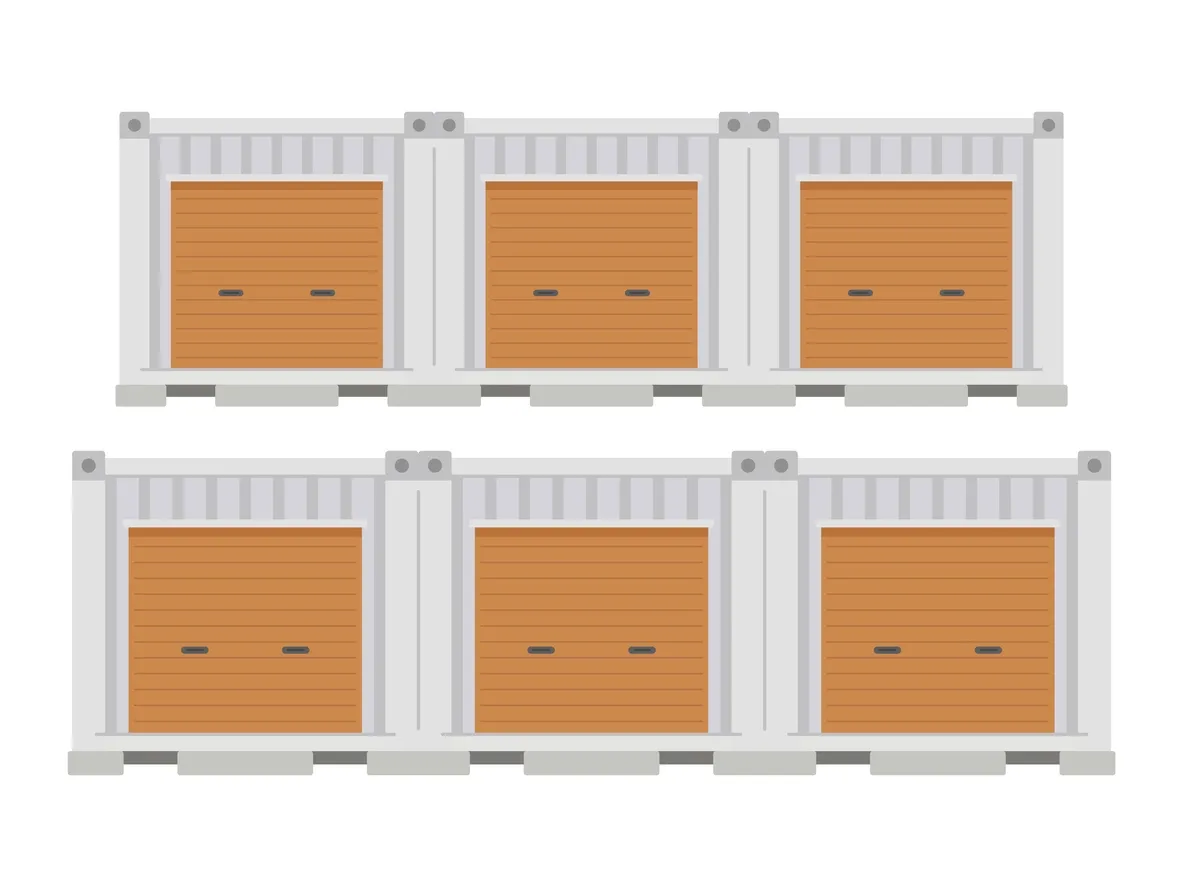 A graphic with drive up 5x5 storage units.
